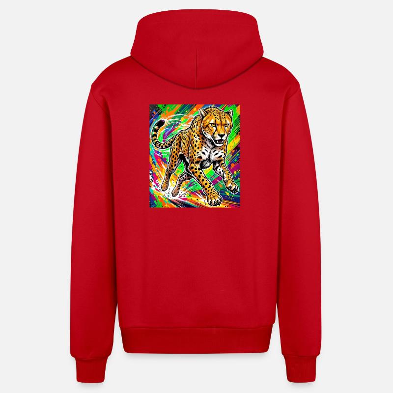 guépard - Veste à capuche bio décontractée fabriquée en UE - rouge