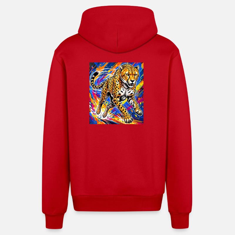 guépard - Veste à capuche bio décontractée fabriquée en UE - rouge