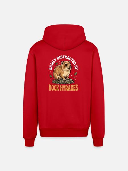 Easily distracted by rock hyraxes - Organic Relaxed Hooded Jacket Made in EU - red
