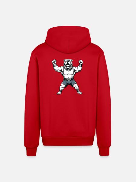 Fighting Bulldog Wrestler - Organic Relaxed Hooded Jacket Made in EU - red