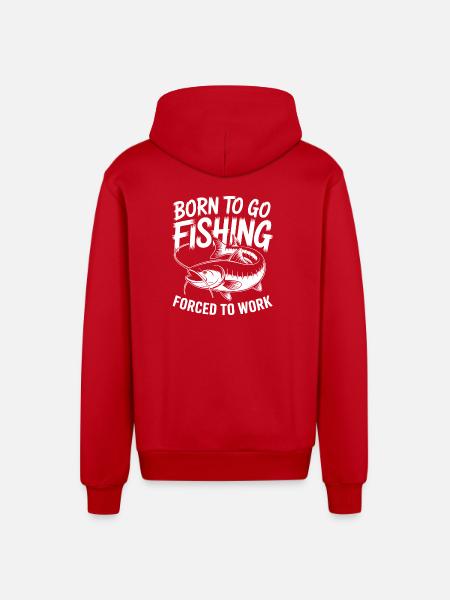 Né pour la pêche - Veste à capuche bio décontractée fabriquée en UE - rouge