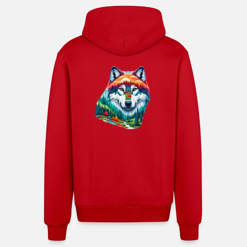 Wolf - Organic Relaxed Hooded Jacket Made in EU - red