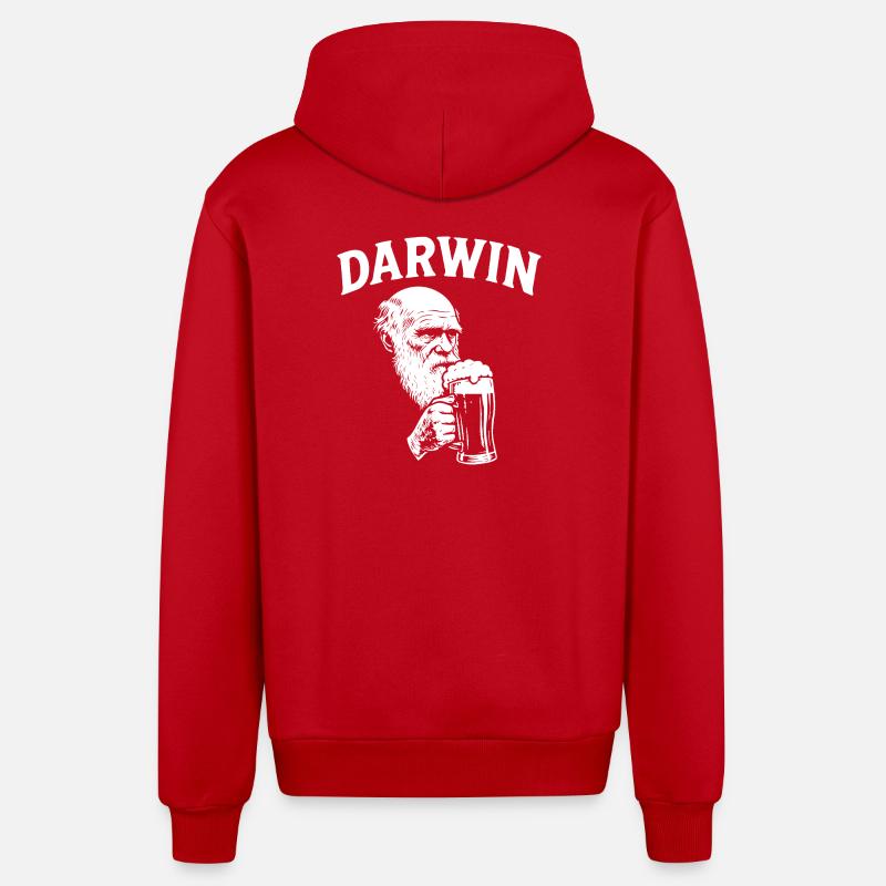 Darwin boit de la bière - Veste à capuche bio décontractée fabriquée en UE - rouge