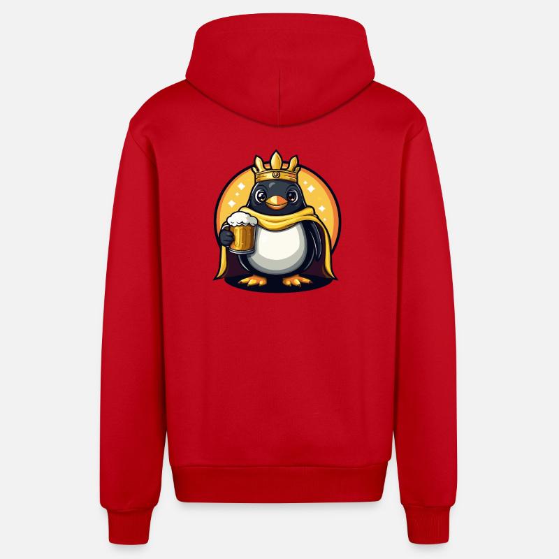 Pingouin Bière Drôle - Veste à capuche bio décontractée fabriquée en UE - rouge