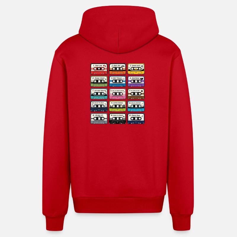 Collection de Cassettes Audio Rétro - Veste à capuche bio décontractée fabriquée en UE - rouge