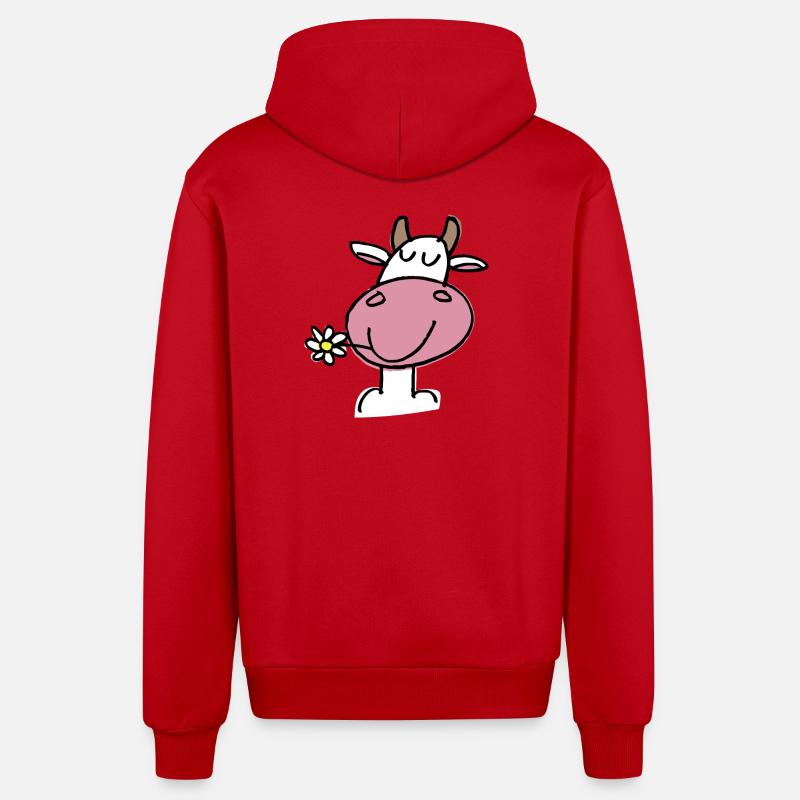 Vache Joyeuse et Fleur Délicate - Veste à capuche bio décontractée fabriquée en UE - rouge