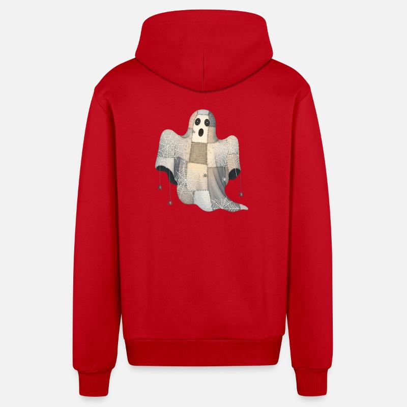 Patchwork Geist mit Spinnennetzen - Organic Relaxed Kapuzenjacke Made in EU - Rot