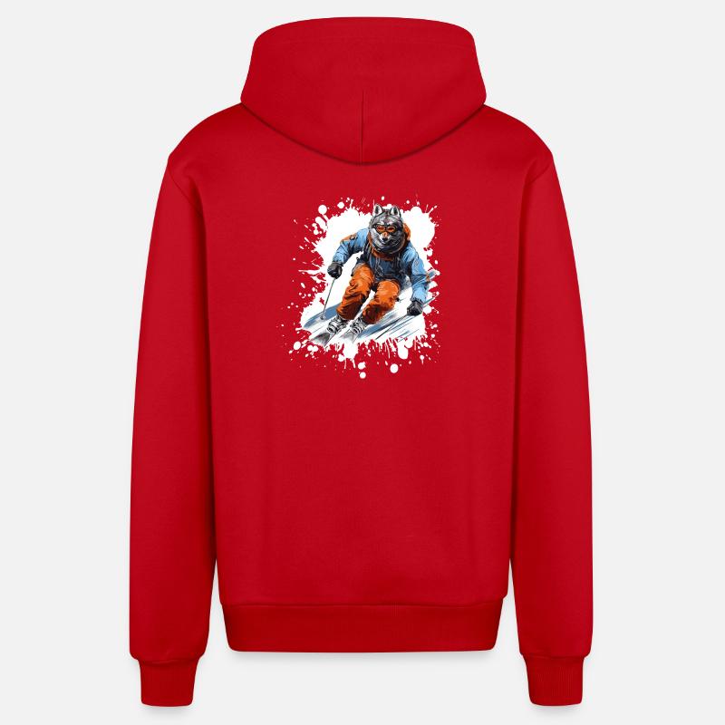 Wolf Ski Skiing - Veste à capuche bio décontractée fabriquée en UE - rouge