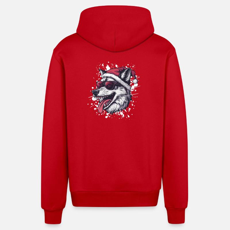 Loup Noël Drôle - Veste à capuche bio décontractée fabriquée en UE - rouge