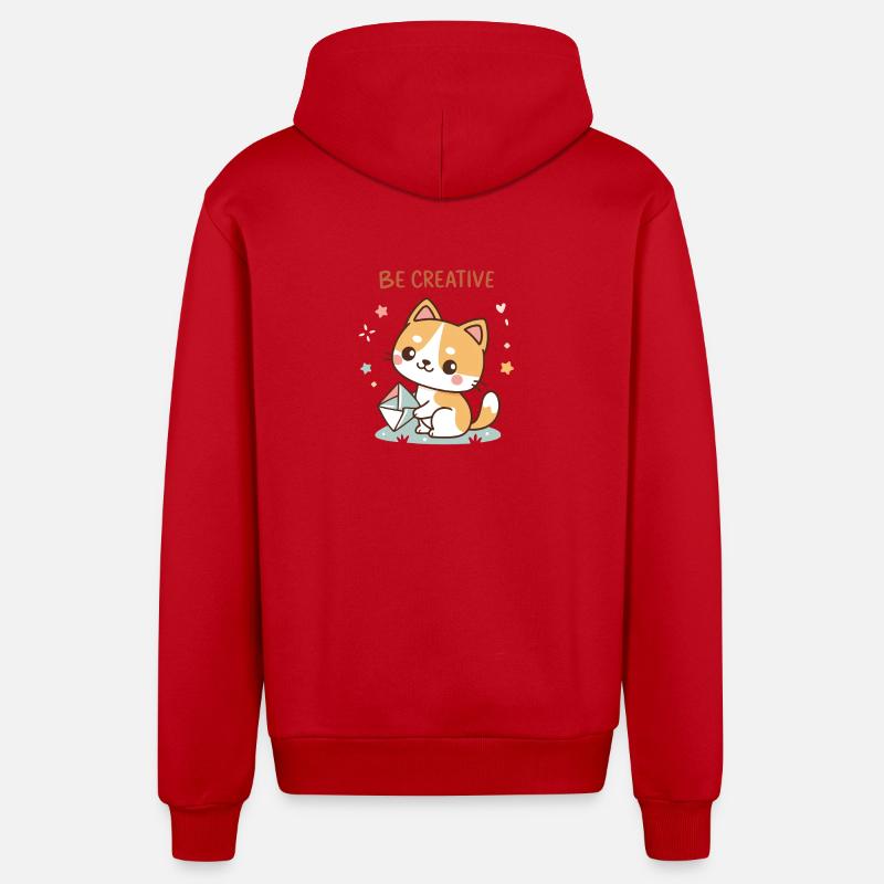 Chat Créatif  - Veste à capuche bio décontractée fabriquée en UE - rouge
