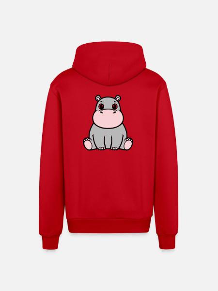 Bébé hippopotame mignon assis à Kawaii - Veste à capuche bio décontractée fabriquée en UE - rouge