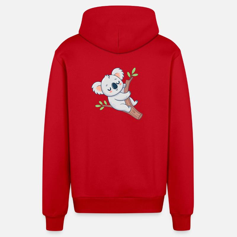 Koala rêveur sur branche joyeuse - Veste à capuche bio décontractée fabriquée en UE - rouge