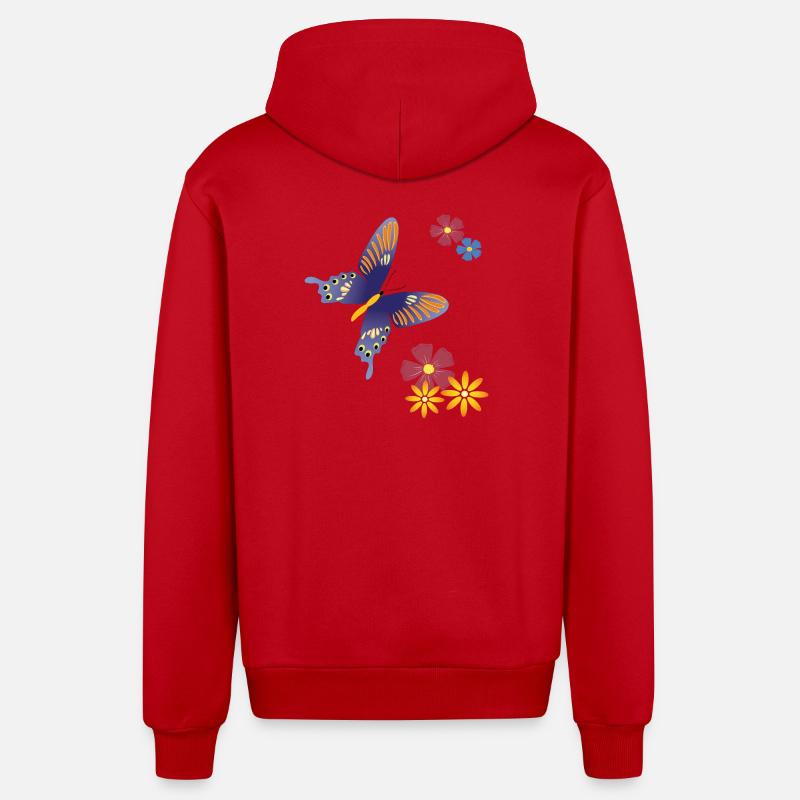 Papillon avec des fleurs - Veste à capuche bio décontractée fabriquée en UE - rouge