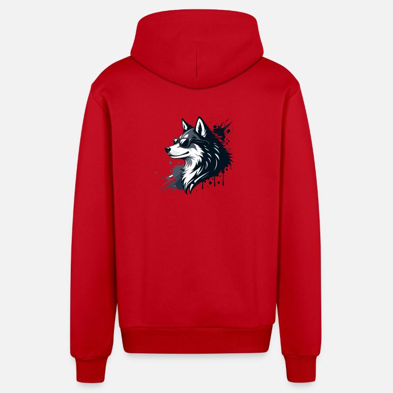 Husky chic lunettes et splash - Veste à capuche bio décontractée fabriquée en UE - rouge