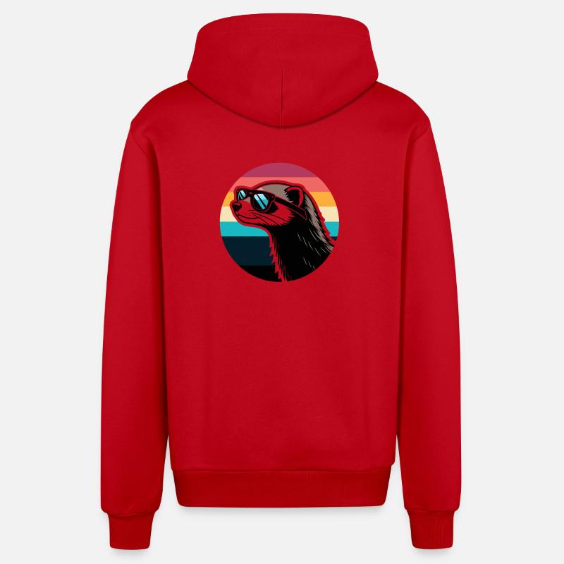 Frettchen-Silhouette Retro-Regenbogen - Organic Relaxed Kapuzenjacke Made in EU - Rot