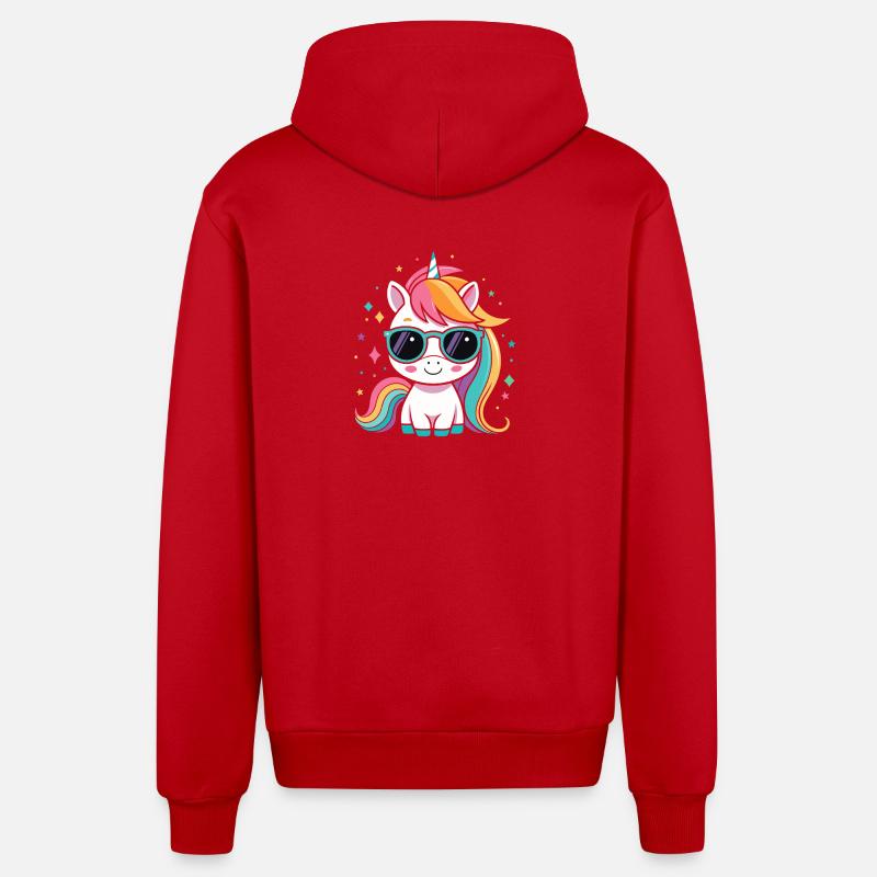 Regenbogen-Einhorn-Sonnenbrille - Organic Relaxed Kapuzenjacke Made in EU - Rot