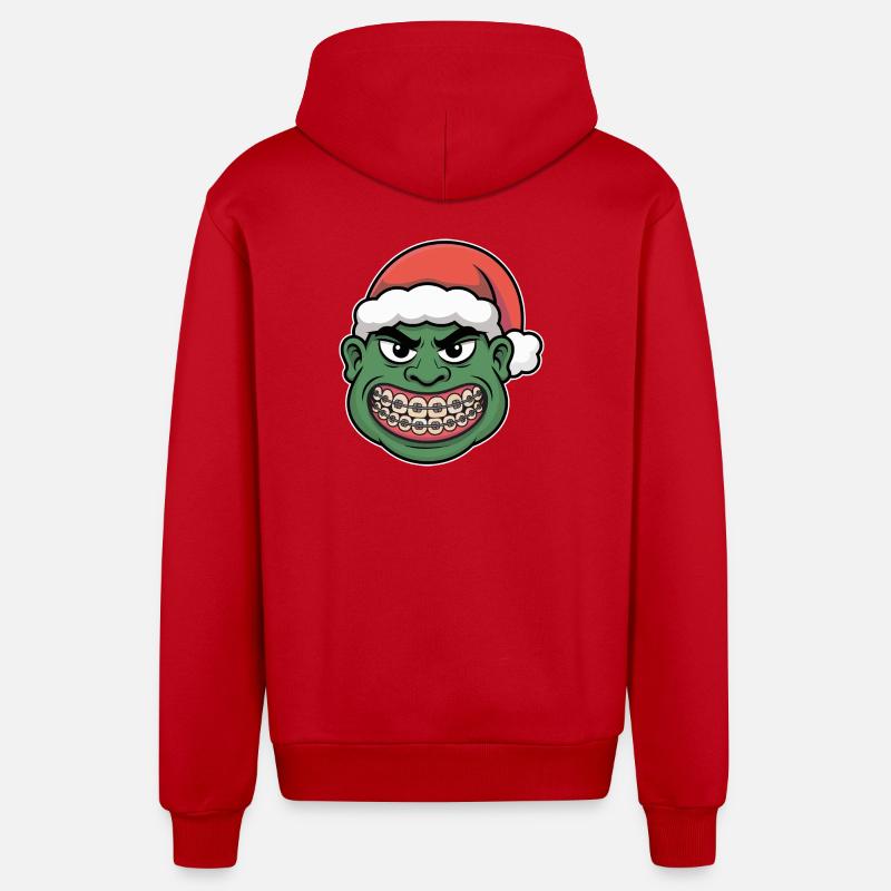 Sourire du Père Noël vert - Veste à capuche bio décontractée fabriquée en UE - rouge