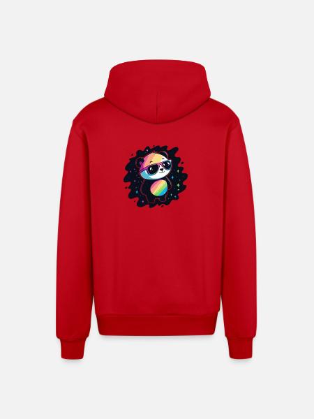 Panda Rainbow Galaxy Cool Glasses - Organic Relaxed Hooded Jacket Made in EU - red