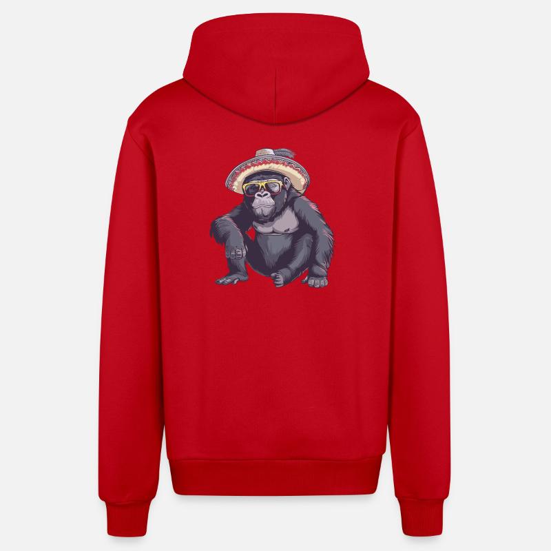 Gorilla Comic Sombrero drôle - Veste à capuche bio décontractée fabriquée en UE - rouge