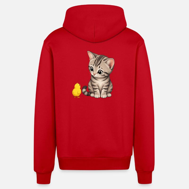 Kitten with chicks - Organic Relaxed Hooded Jacket Made in EU - red