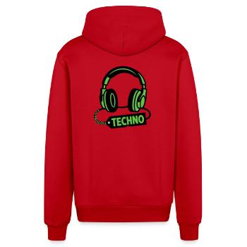 DJ Headphones Techno Rave Festival Producer - Organic Relaxed Hooded Jacket Made in EU - red - Back