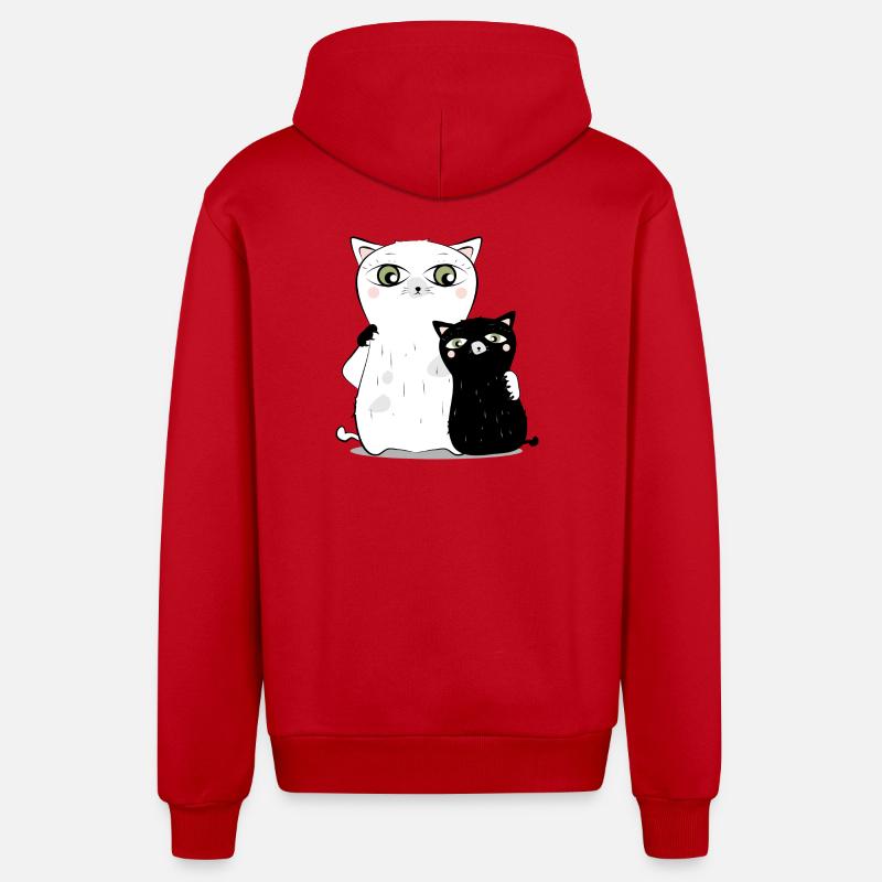 Chat Blanc & chat noir - Veste à capuche bio décontractée fabriquée en UE - rouge