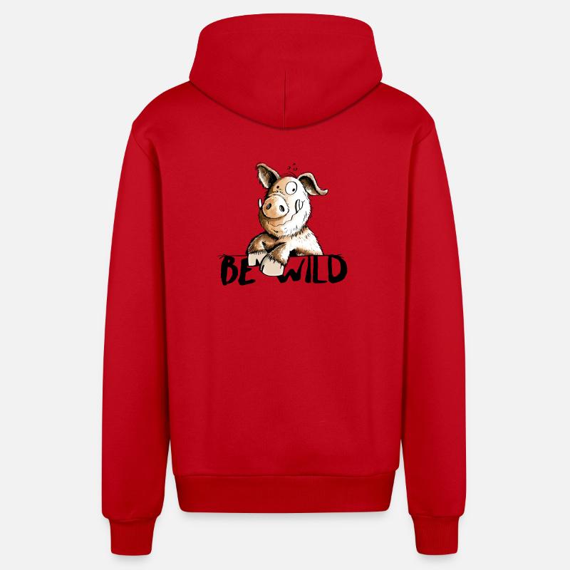 Be Wild Eber - Schwein - Keiler - Organic Relaxed Kapuzenjacke Made in EU - Rot