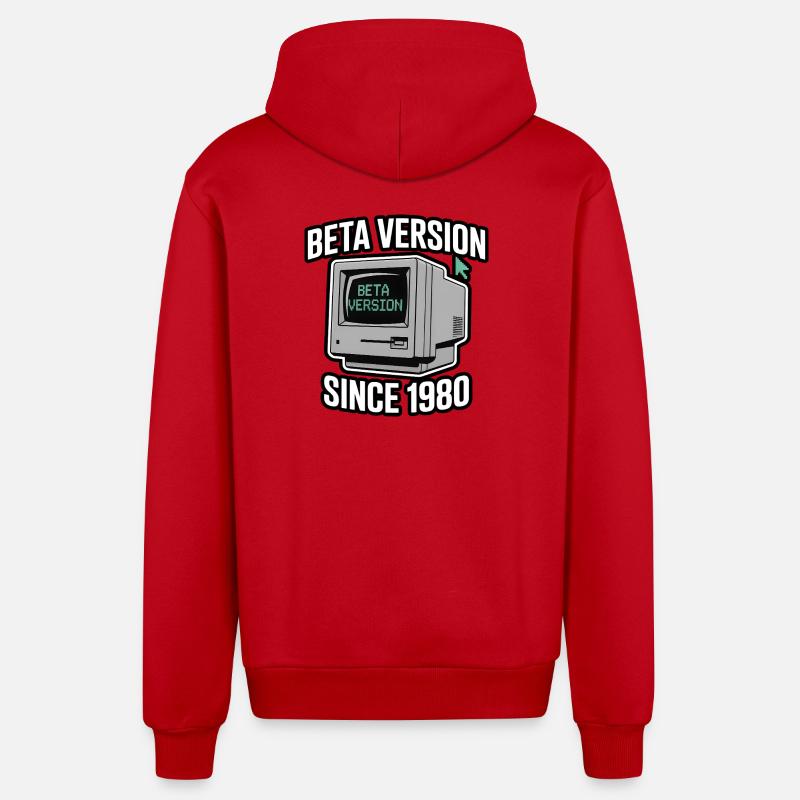 Retro Computer Beta Version Design - Organic Relaxed Hooded Jacket Made in EU - red