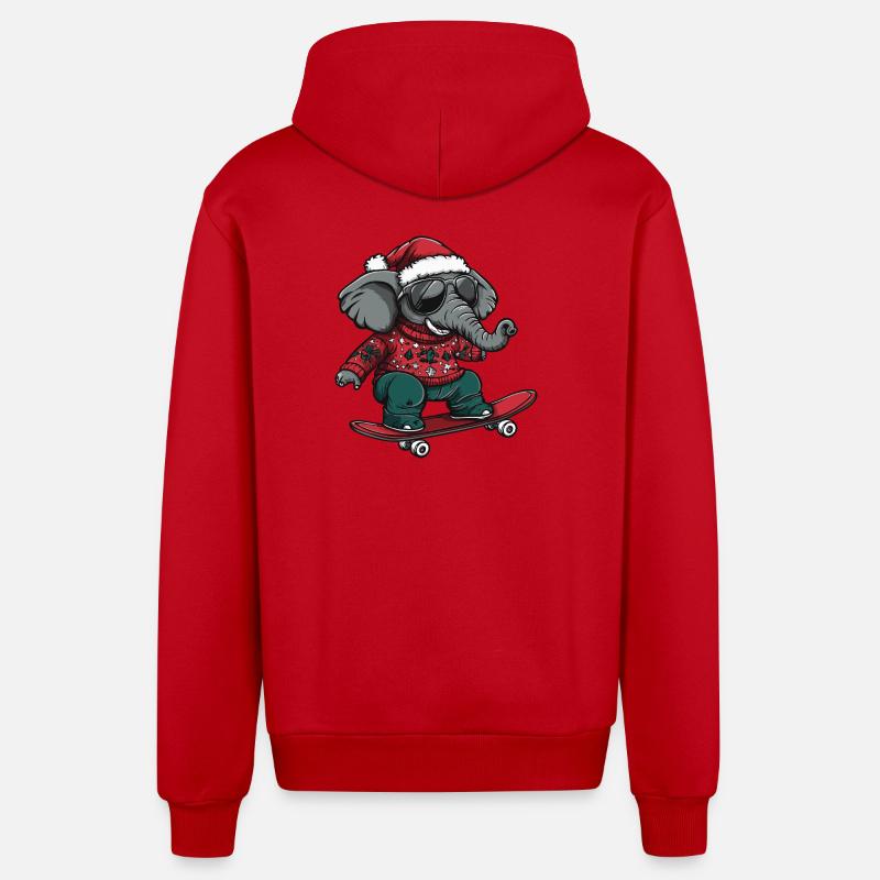 Éléphant Noël Drôle - Veste à capuche bio décontractée fabriquée en UE - rouge
