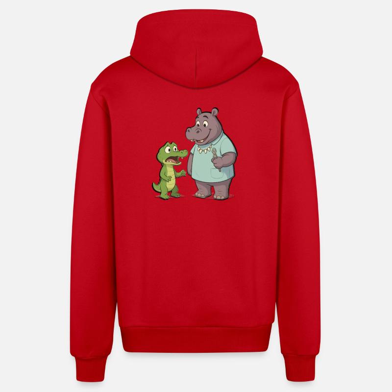 Hippo dentiste et Crocodile Aventure - Veste à capuche bio décontractée fabriquée en UE - rouge