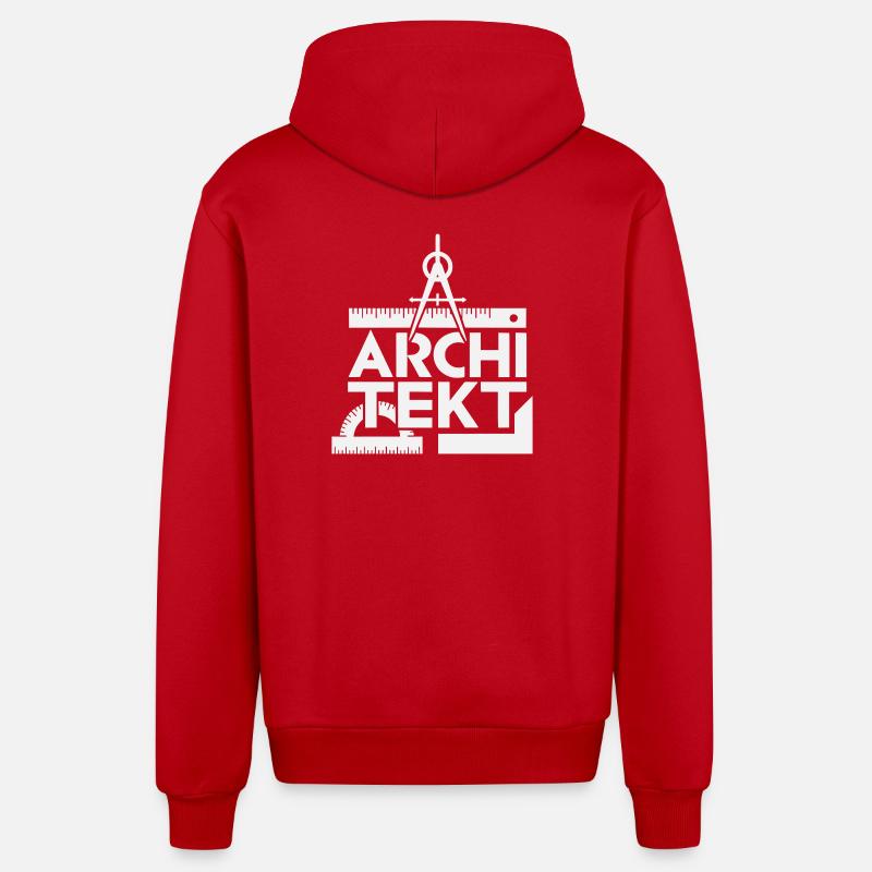 Architecture Design Grid Symbolism - Organic Relaxed Hooded Jacket Made in EU - red