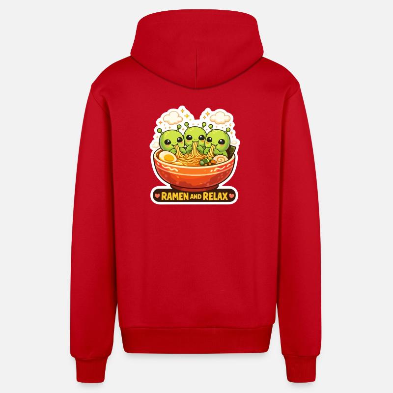 Ramen et Aliens Relax - Veste à capuche bio décontractée fabriquée en UE - rouge