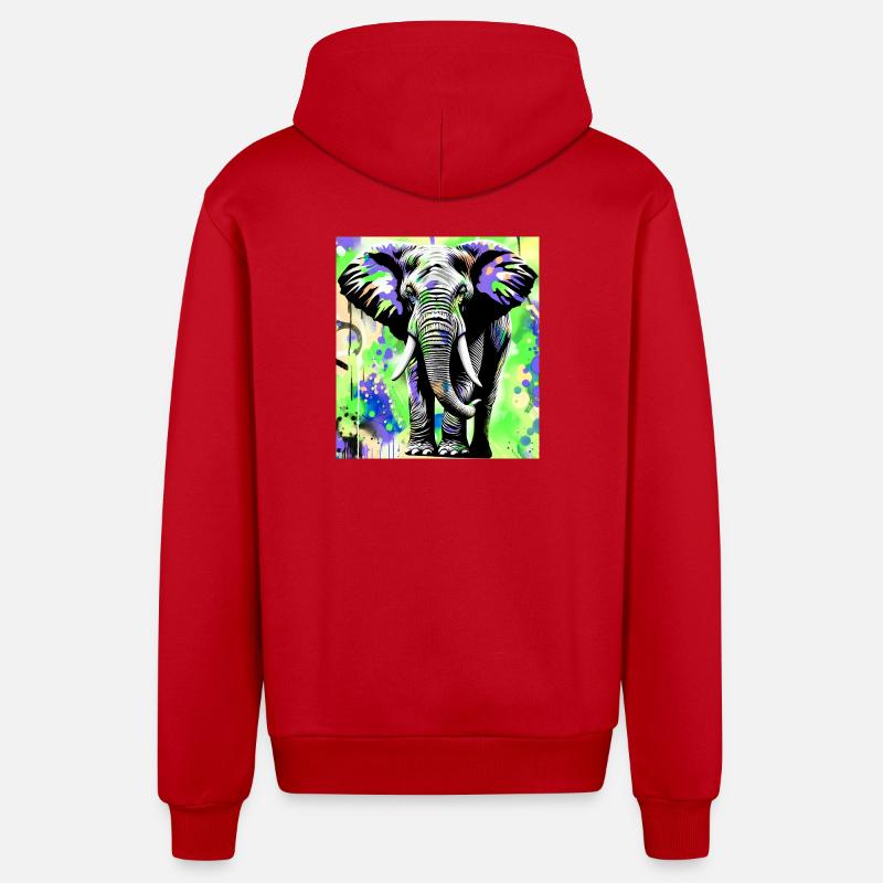 éléphant - Veste à capuche bio décontractée fabriquée en UE - rouge