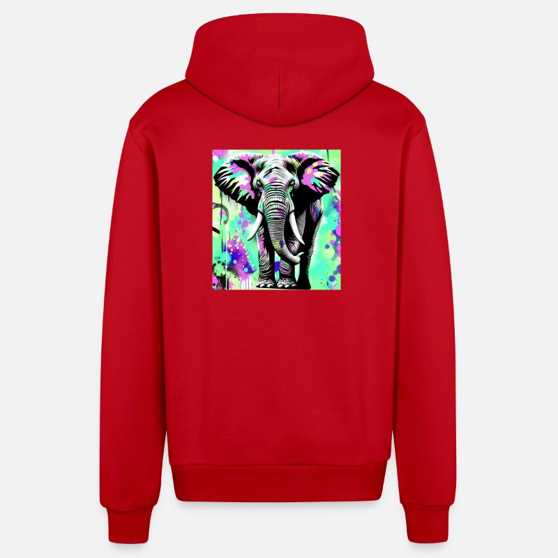 éléphant - Veste à capuche bio décontractée fabriquée en UE - rouge