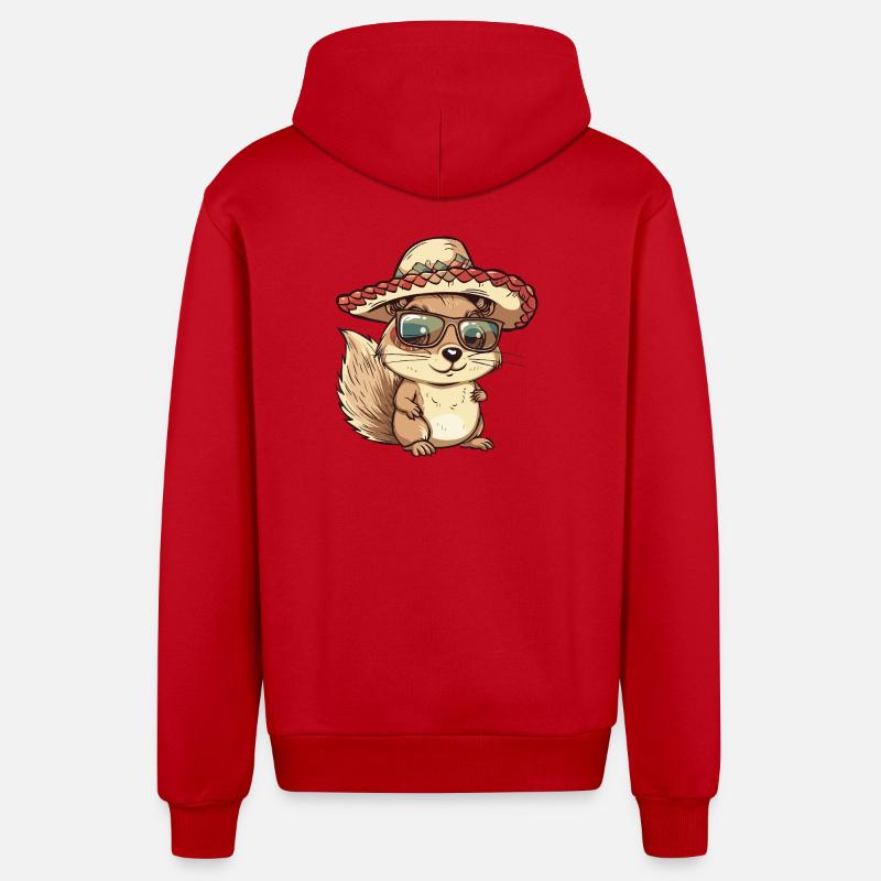 Squirrel Comic Funny Sombrero - Organic Relaxed Hooded Jacket Made in EU - red