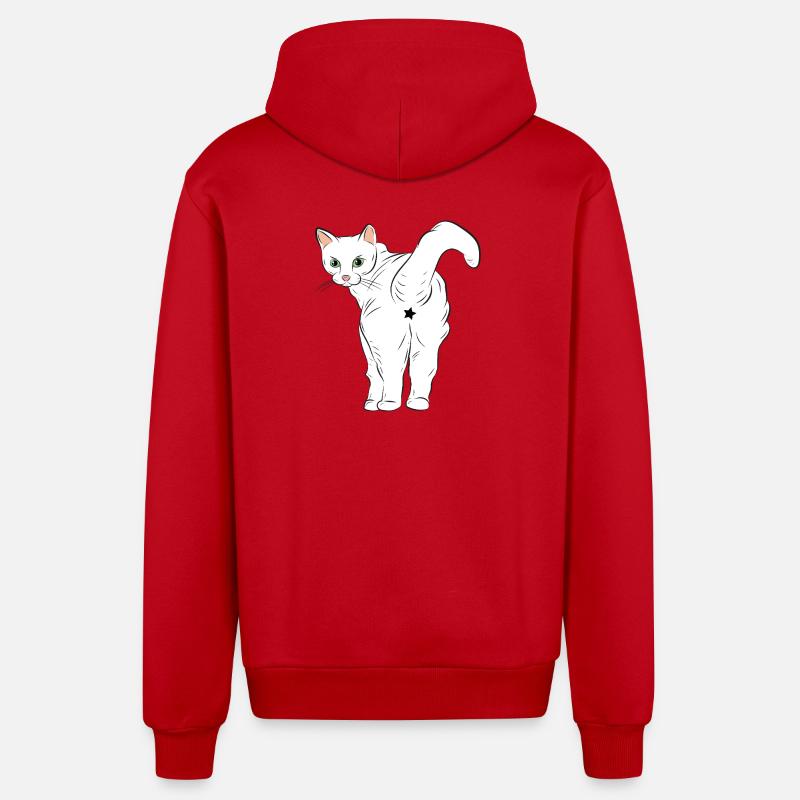 Chat blanc avec logo étoile - Veste à capuche bio décontractée fabriquée en UE - rouge