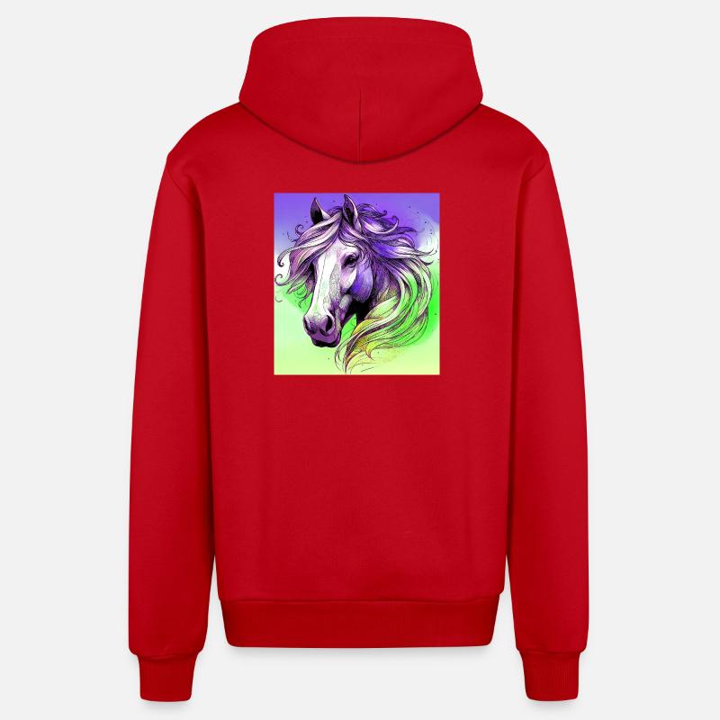 cheval - Veste à capuche bio décontractée fabriquée en UE - rouge
