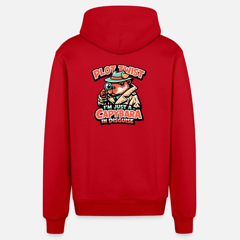 Plot Twist Capybara Detective - Organic Relaxed Hooded Jacket Made in EU - red