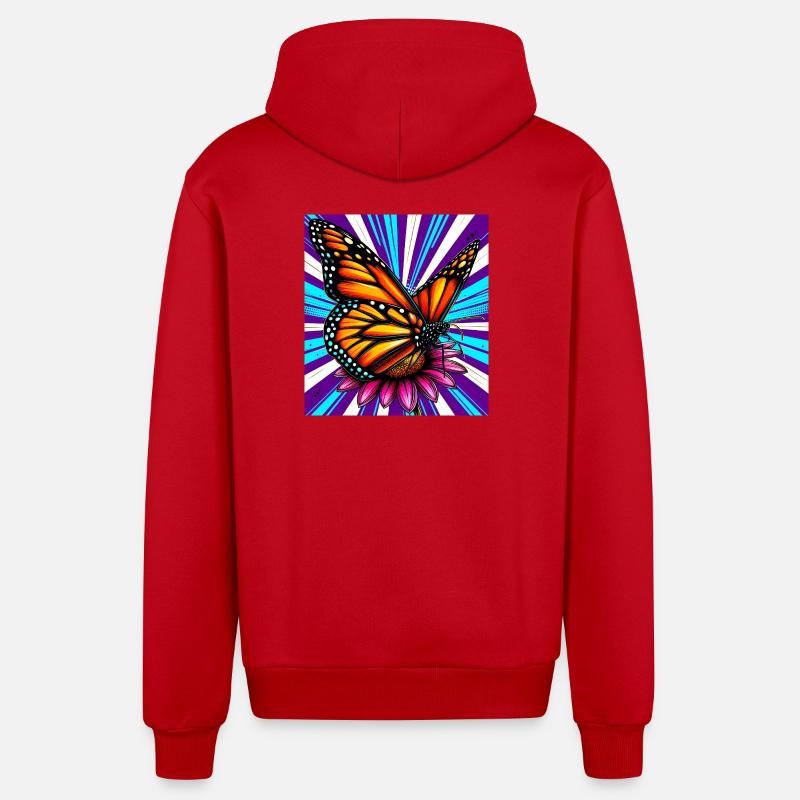 papillon - Veste à capuche bio décontractée fabriquée en UE - rouge