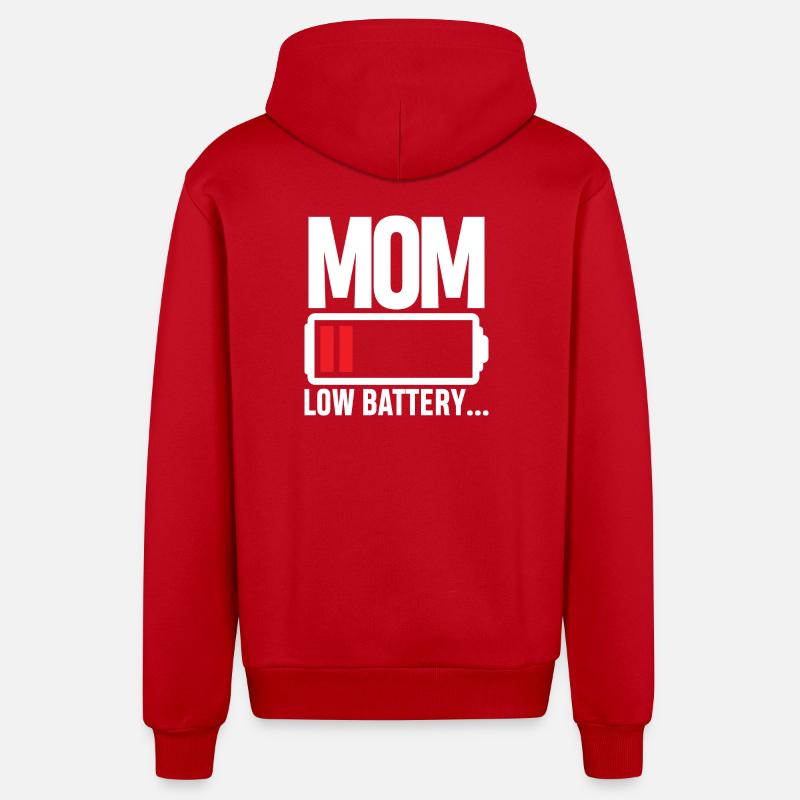 Batterie de maman faible - Veste à capuche bio décontractée fabriquée en UE - rouge
