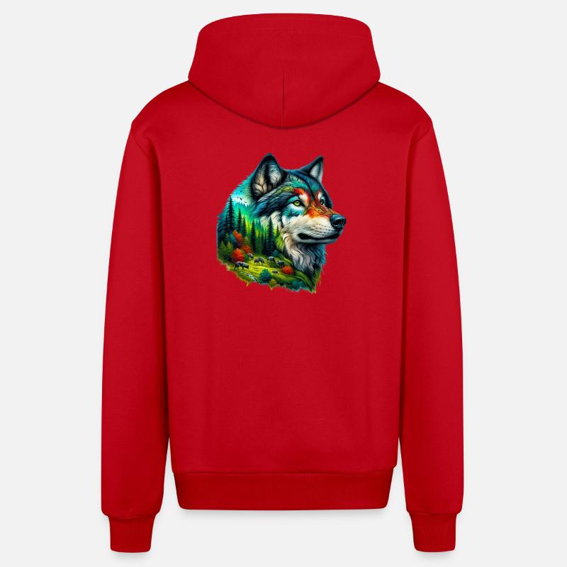 Loup - Veste à capuche bio décontractée fabriquée en UE - rouge
