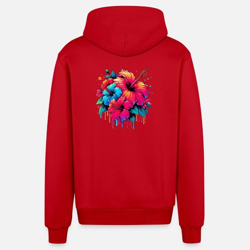 Fleurs d’hibiscus - Veste à capuche bio décontractée fabriquée en UE - rouge