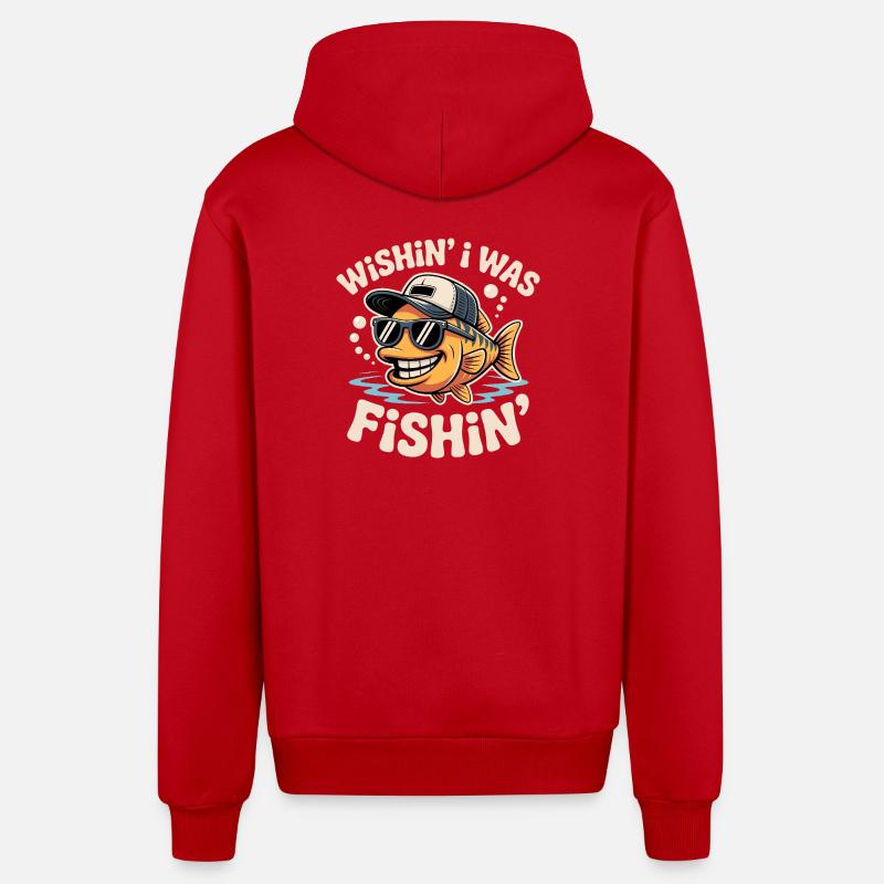 Wishin J’étais Fishin Funny Fish - Veste à capuche bio décontractée fabriquée en UE - rouge