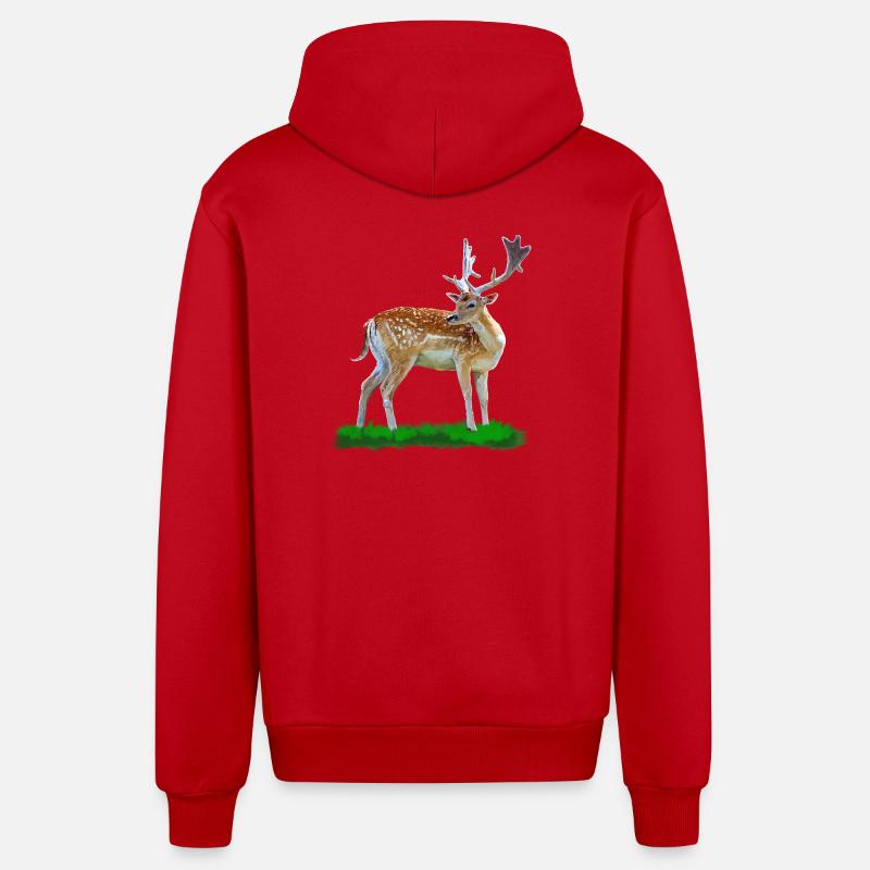 Style aquarelle cerf de forêt - Veste à capuche bio décontractée fabriquée en UE - rouge