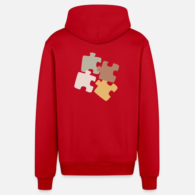 Puzzle Patchwork Variety - Organic Relaxed Hooded Jacket Made in EU - red