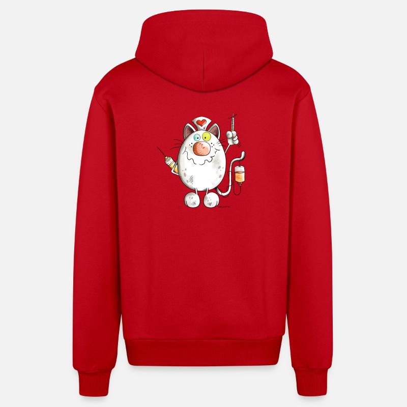 Krankenschwester Katze mit Herz - Comic - Organic Relaxed Kapuzenjacke Made in EU - Rot