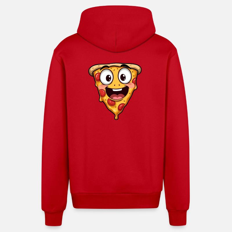 Visage de pizza heureux Art drôle - Veste à capuche bio décontractée fabriquée en UE - rouge