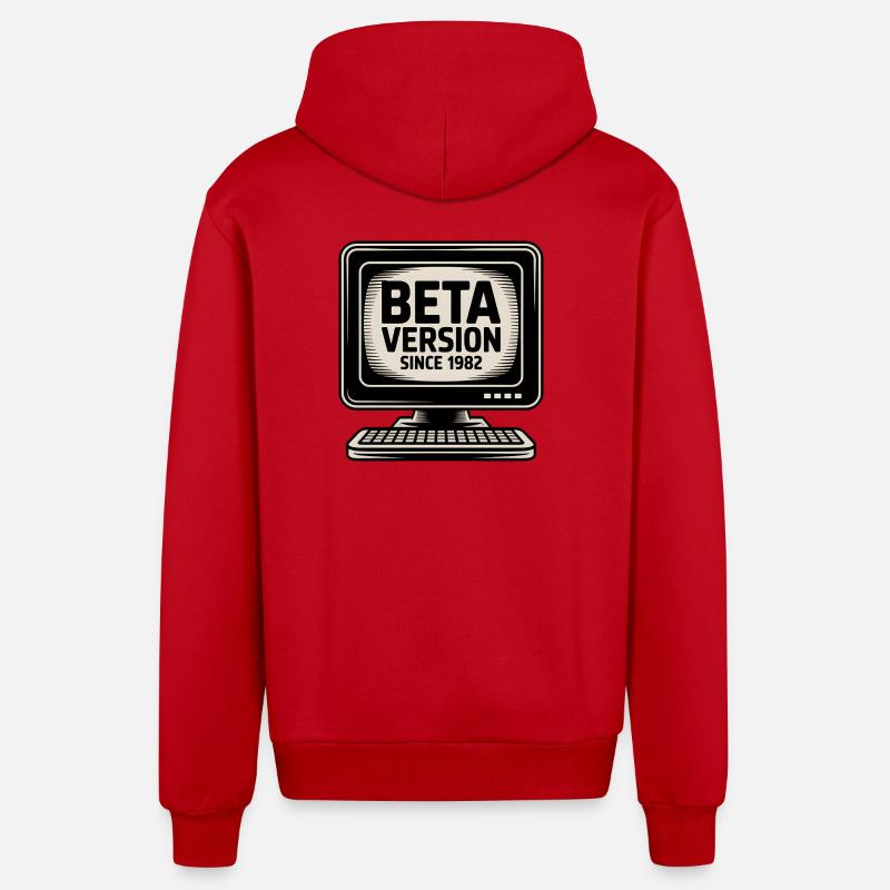 Retro Computer Beta Version Design - Organic Relaxed Hooded Jacket Made in EU - red