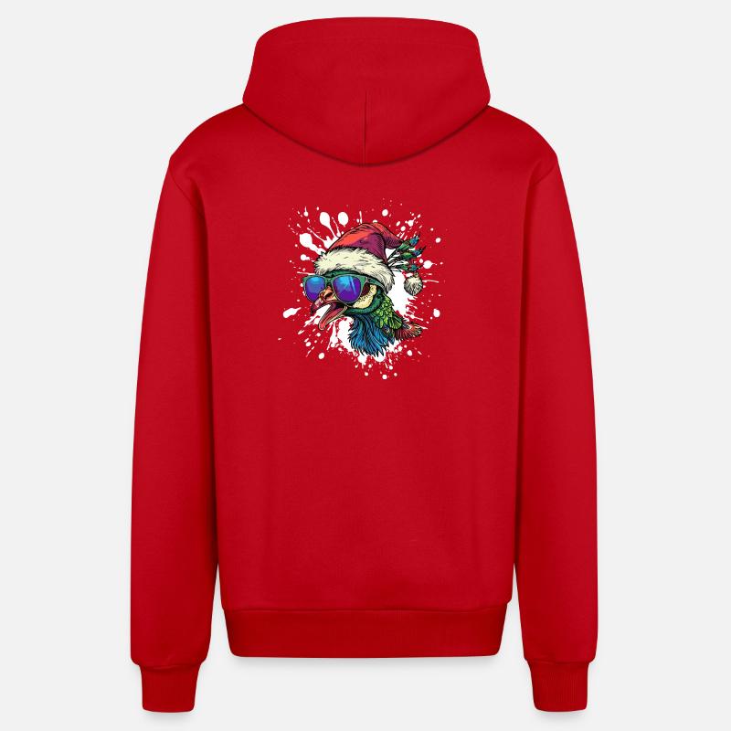 Paon oiseau Noël drôle - Veste à capuche bio décontractée fabriquée en UE - rouge