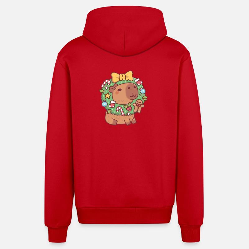Süßes Capybara mit Weihnachtskranz Lustig - Organic Relaxed Kapuzenjacke Made in EU - Rot